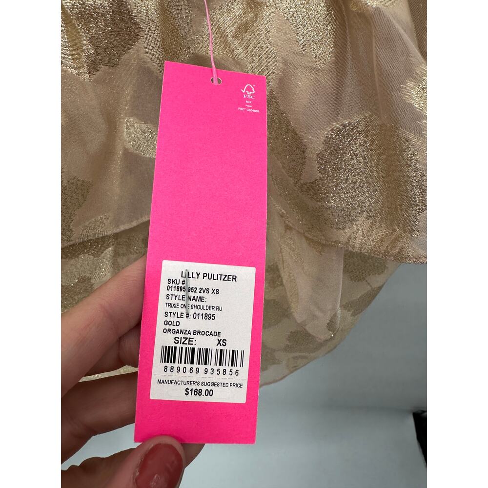 LILLY PULTIZER NWT Trixie One Shoulder Gold Organza Brocade Blouse // XS - Picture 7 of 12